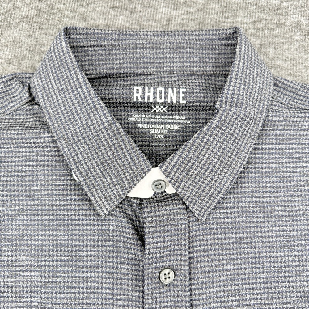 Rhone Commuter Large Shirt Slim Fit Italian Fabric Marine Gray Houndstooth NWT - Picture 3 of 9